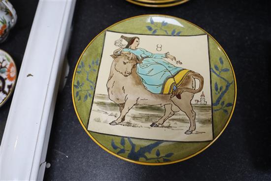 A set of twelve Minton Signs of the Zodiac plates, c.1873, designed by Henry Stacey Marks, D. 23cm, Leo restored